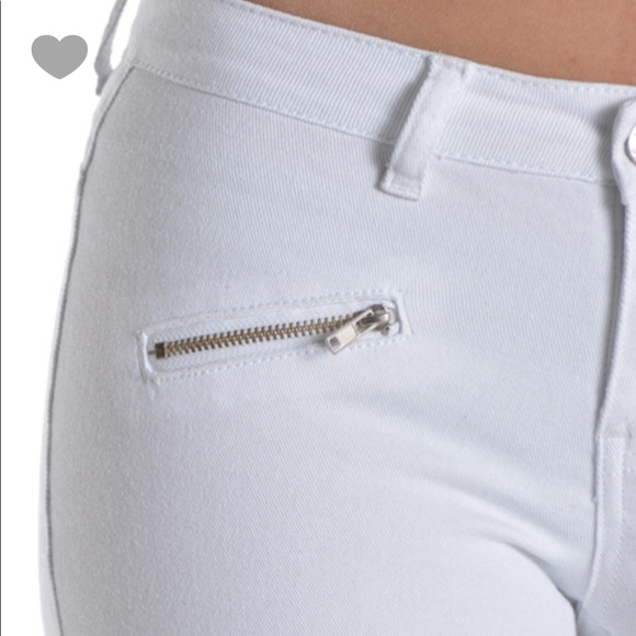 White Zipper Trim Stretch Skinny Jeans - Picture 3 of 5